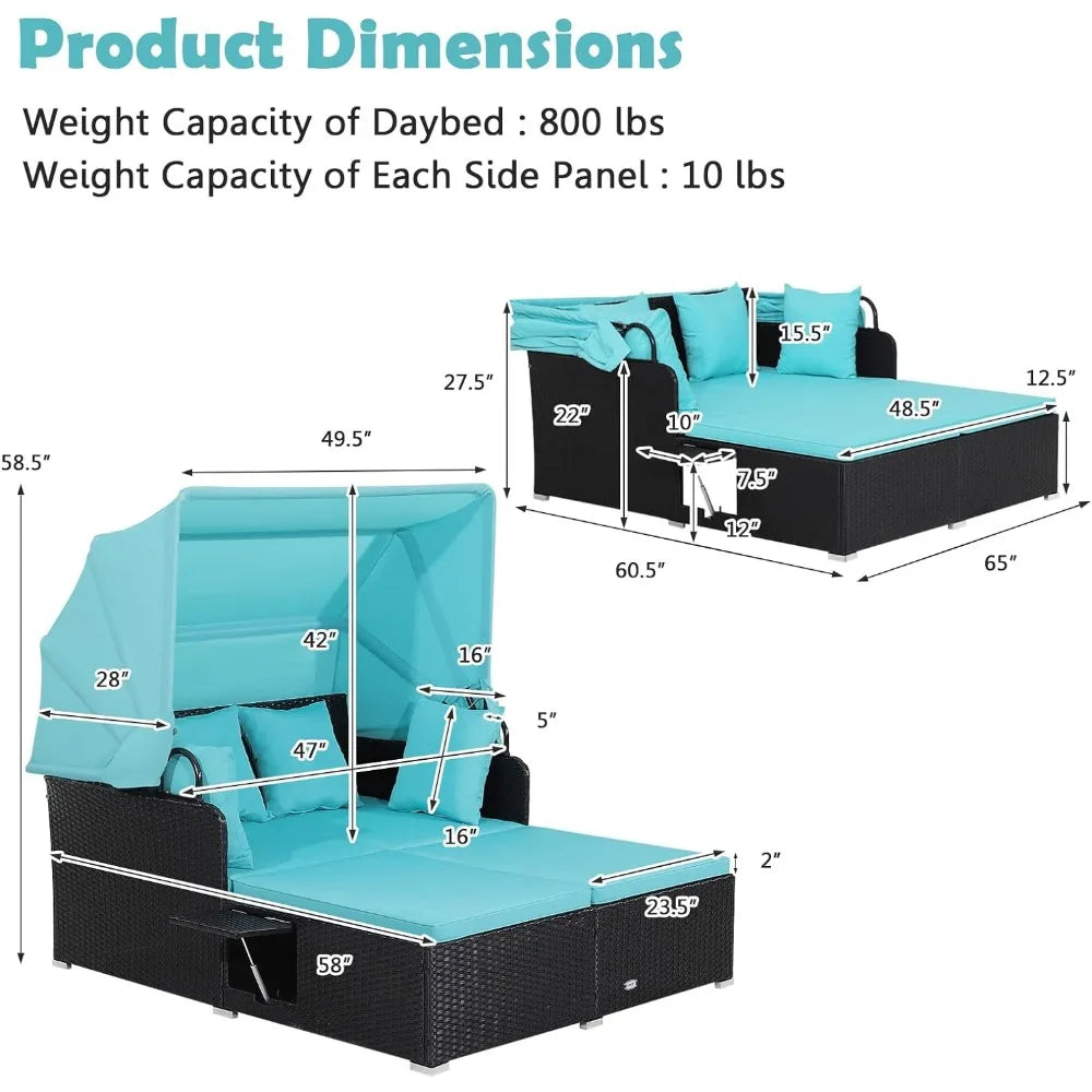 Chaise Lounge 2 Pieces, 2 Foldable Side Panels, Thick Seat & Back Cushions