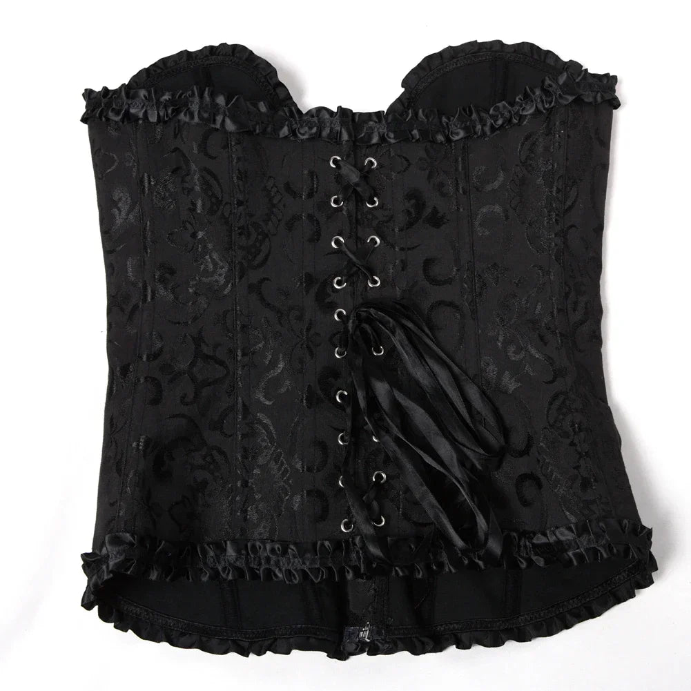 Sexy Bustiers And Corsets Floral Lace Tops For Women Vintage Corset Gothic Overbust Satin Jacquard Corselet