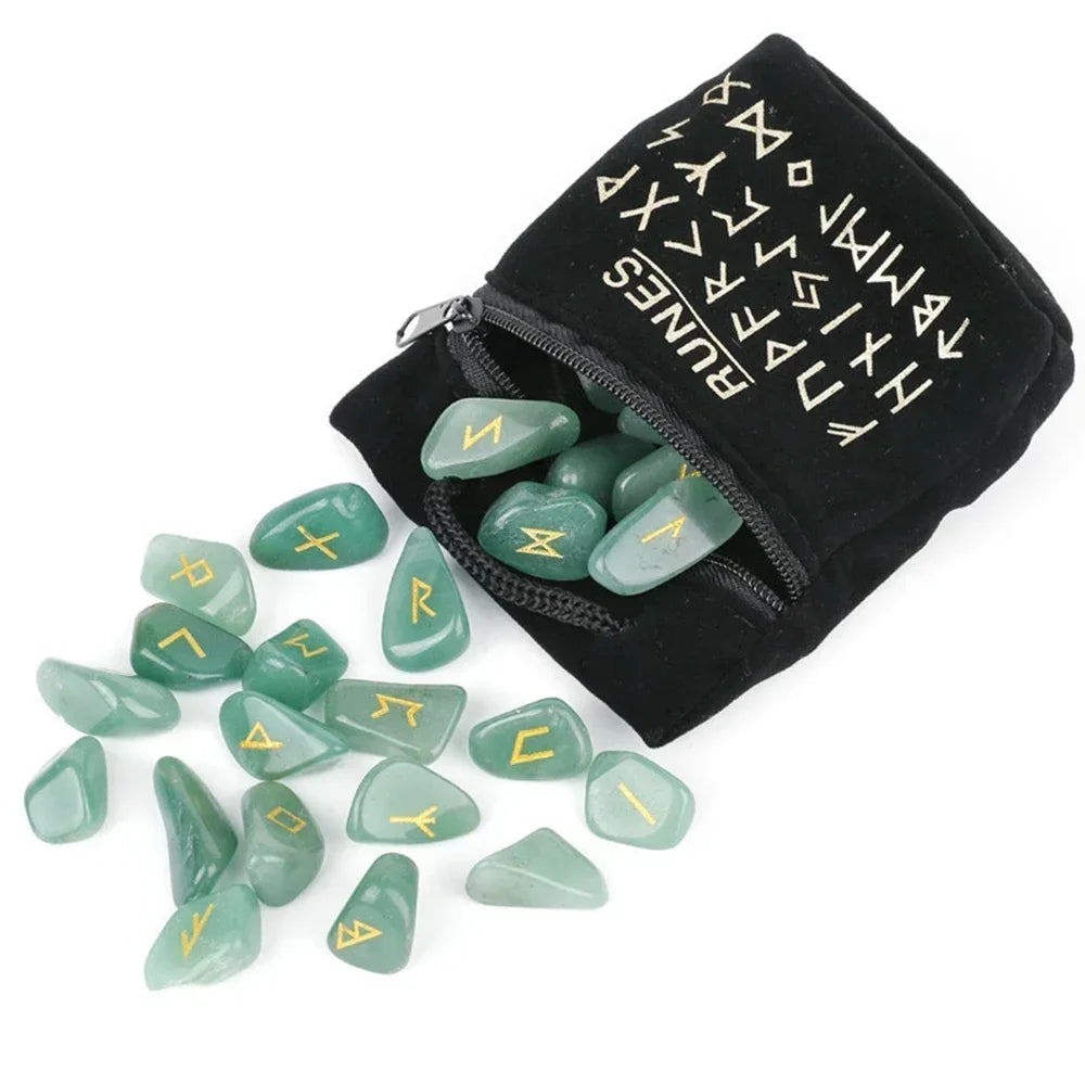 25PCs Natural Crystal Rune Stone Set Nordic Rune Letter Amethyst Gem Irregular Agate Chakras Healing Stone Home Decoration