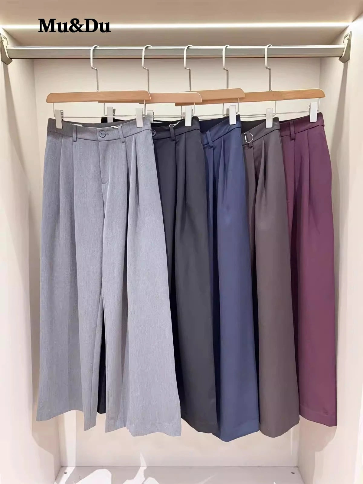 Mu&Du Wide-Leg Pleated Trousers – Women's Office Pants