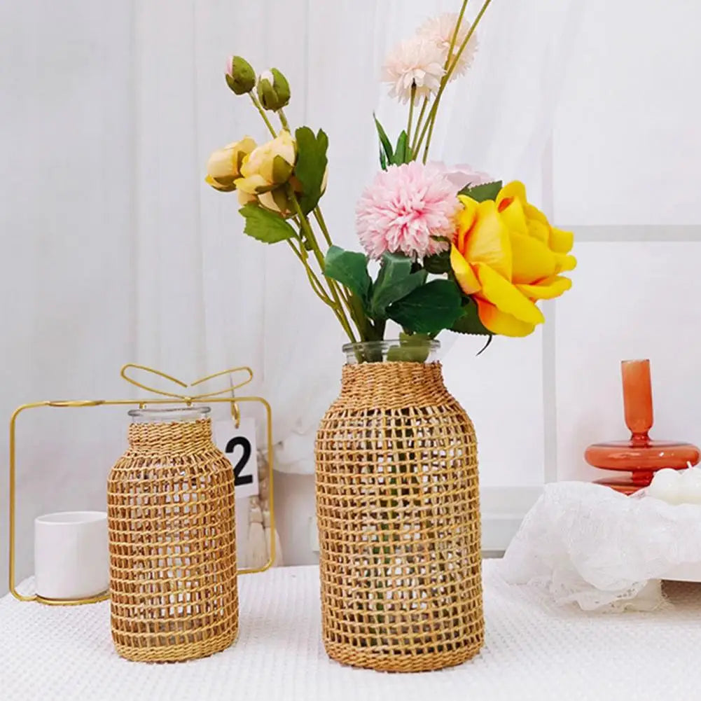 Japanese Style Handmade Straw Woven Anti-broken Glass Vase