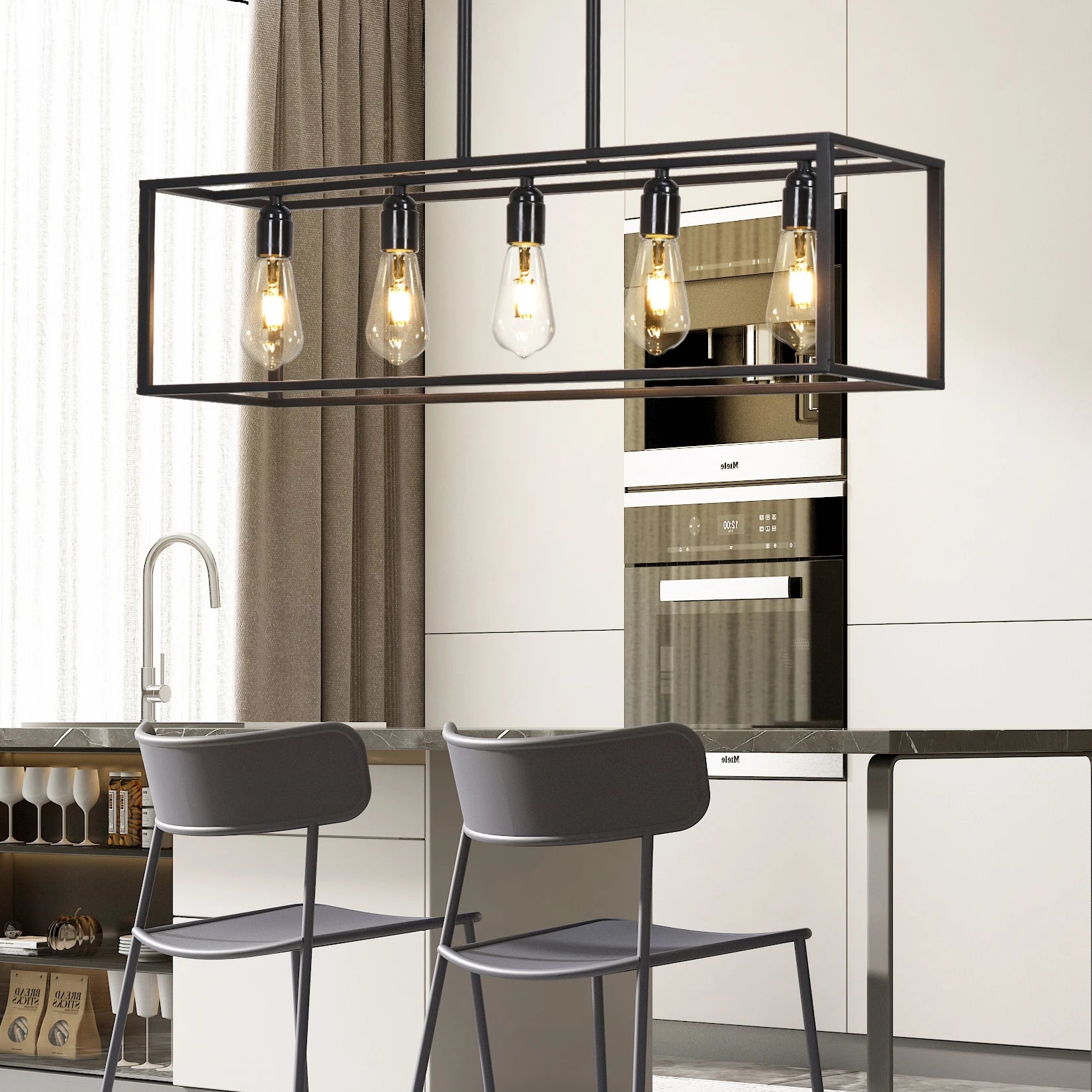 Vrygle Industrial 5-Bulb Ceiling Pendant Lights, Black