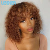 Colored Short Pixie Afro Kinky Curly Bob Human Hair Bangs Wig Brazilian Remy Hair Ombre Brown Glueless