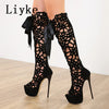 Liyke 16CM Ultra Thin High Heels Sexy Nightclub Hollow Out Over The Knee Boots