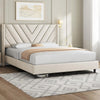 Upholstered Platform Tufted Headboard Bed Frame with Wing Side, Wooden Slat Support
