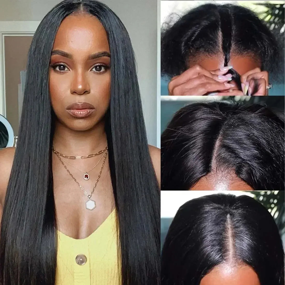 Full Machine V Part Straight Human Hair Wigs for Women Remy Hair Brazilian Natural Color No Leave Out Upgrade U Part Wigs
