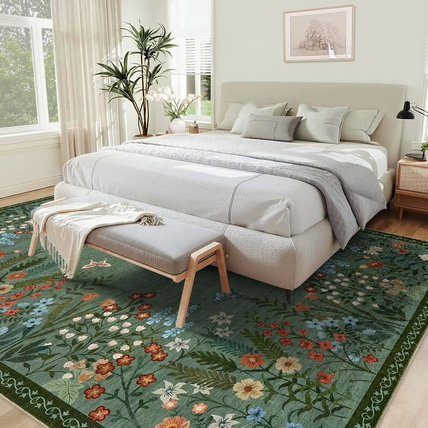 Boho Floral Washable Non Slip Area Rug