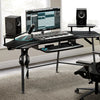 72" Large Wing-Shaped Studio Desk W Keyboard Tray and  Led Lights