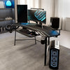 72" Large Wing-Shaped Studio Desk W Keyboard Tray and  Led Lights