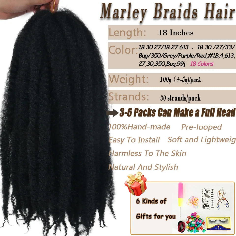 Marley Meche Afro Kinky Braiding Hair 18inch Synthetic Crochet Marly Twist Braids Hair Extensions For Women 100g 30 Strands/Pack