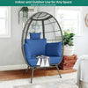 Cushioned Wicker Outdoor Egg Chair, 370 lbs Capacity, Steel blue