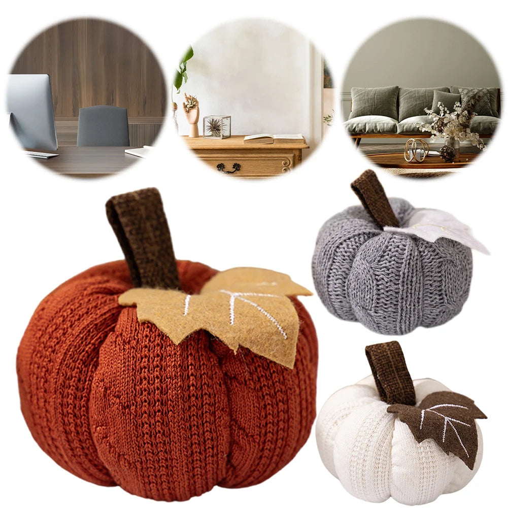 1-3 pcs Autumn Knit Mini Pumpkins with Maple Leaf Decoration
