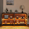 Sideboard Buffet Cabinet, Mixed Color with LED Lights, Modern Glass Doors