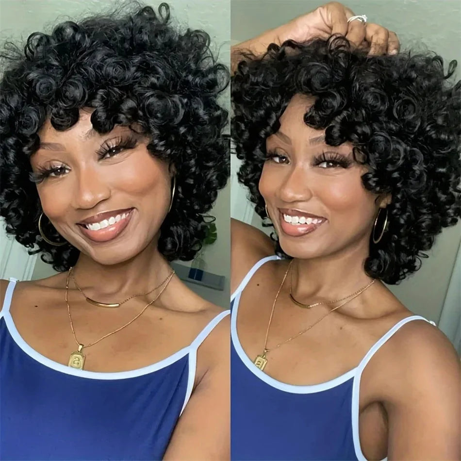 100% Raw Indian Virgin Hair Bouncy Wave Ready to Wear Funmi Wigs High Density 10" Wear and Go Ombre Bouncy Curly Glueless Wigs