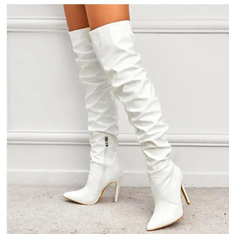 Knee-High Pointed Toe Side Zipper High-Heel Boots