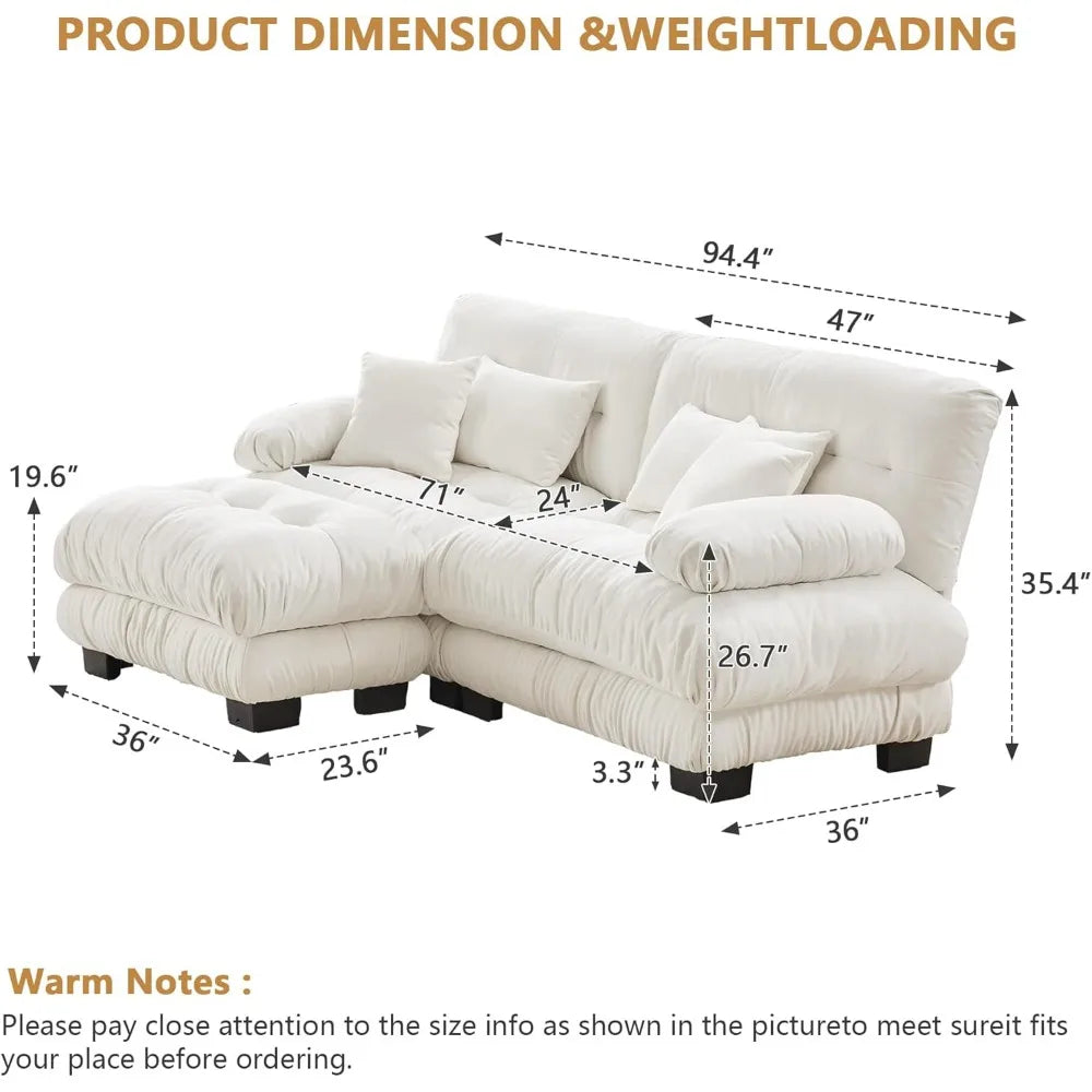 Oversized Loveseat Couch with Ottoman, Chenille L-shaped Cloud Couches,Tufted