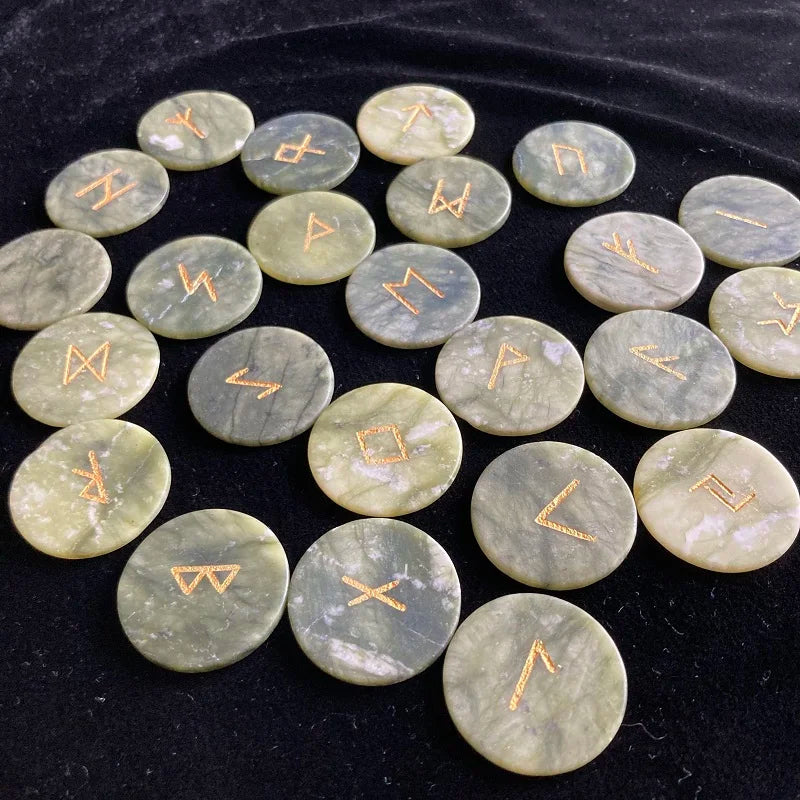 25Pcs Nature Jadestone Runes Stones Viking Rune Symbols Divination Fortune-telling  Props Occultism Altar Witchcraft supplies