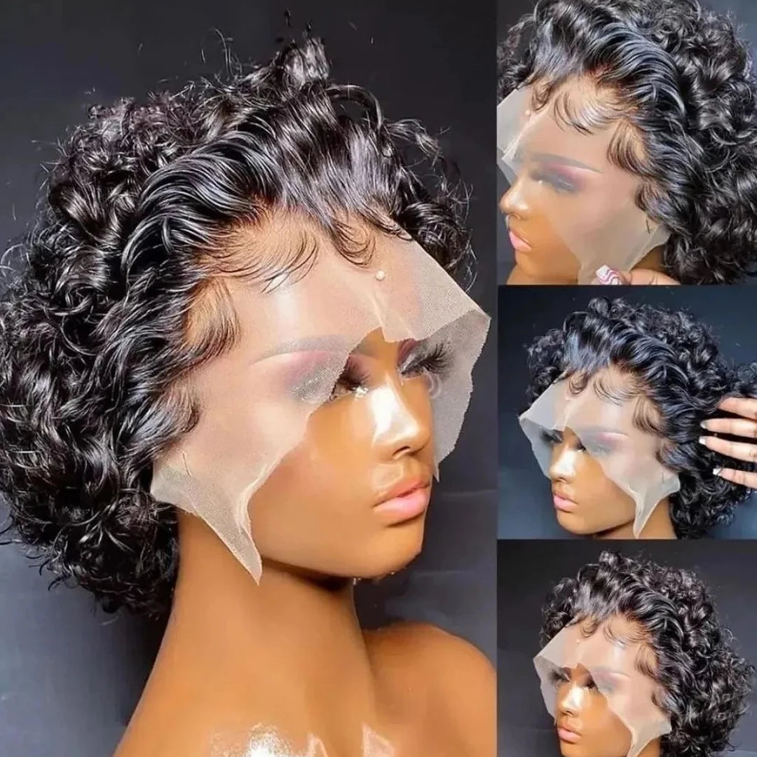 Short Curly Human Hair Wigs Pixie Cut Wig 13X1 Wet and Wavy Lace Frontal Wigs for Black Women Layered Lightweight and Breathable Pixie Cut Wig Human Hair