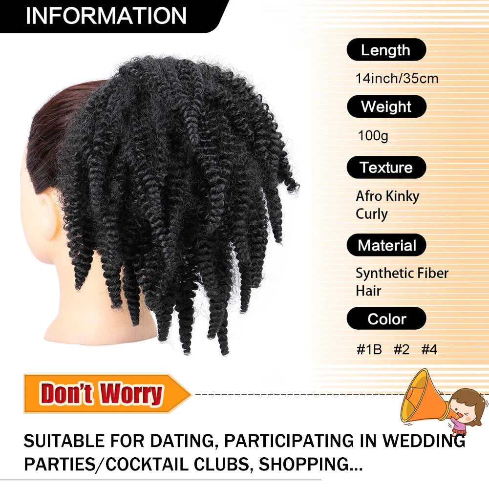 Afro Kinky Curly Drawstring Ponytail Extension With Clips Synthetic Curly Hair Drawstring Ponytail Afro Puff Clip In Pony Tail Hair Piece For Women