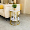 Round Marble Accent End Table, 2-Tier Storage with Gold Metal Frame