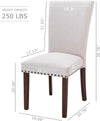 Fabric Dining Room Chairs with Nailhead Trim and Wood Legs, Set of 4 - Beige