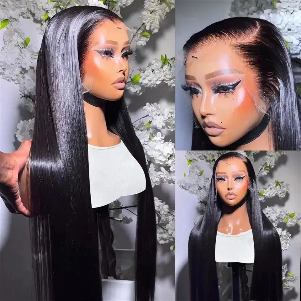 Straight Black Color Soft Synthetic 13X4 HD Lace Frontal Wig For Black Women Prepucked Bleach Knots Glueless Wig Daily Party