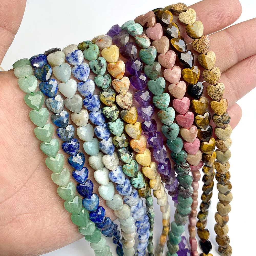 8mm Faceted Stone Heart Beads Natural Amethysts Tiger Eye Jaspers Heart Loose Beads For Jewelry Making Bracelet DIY Necklace