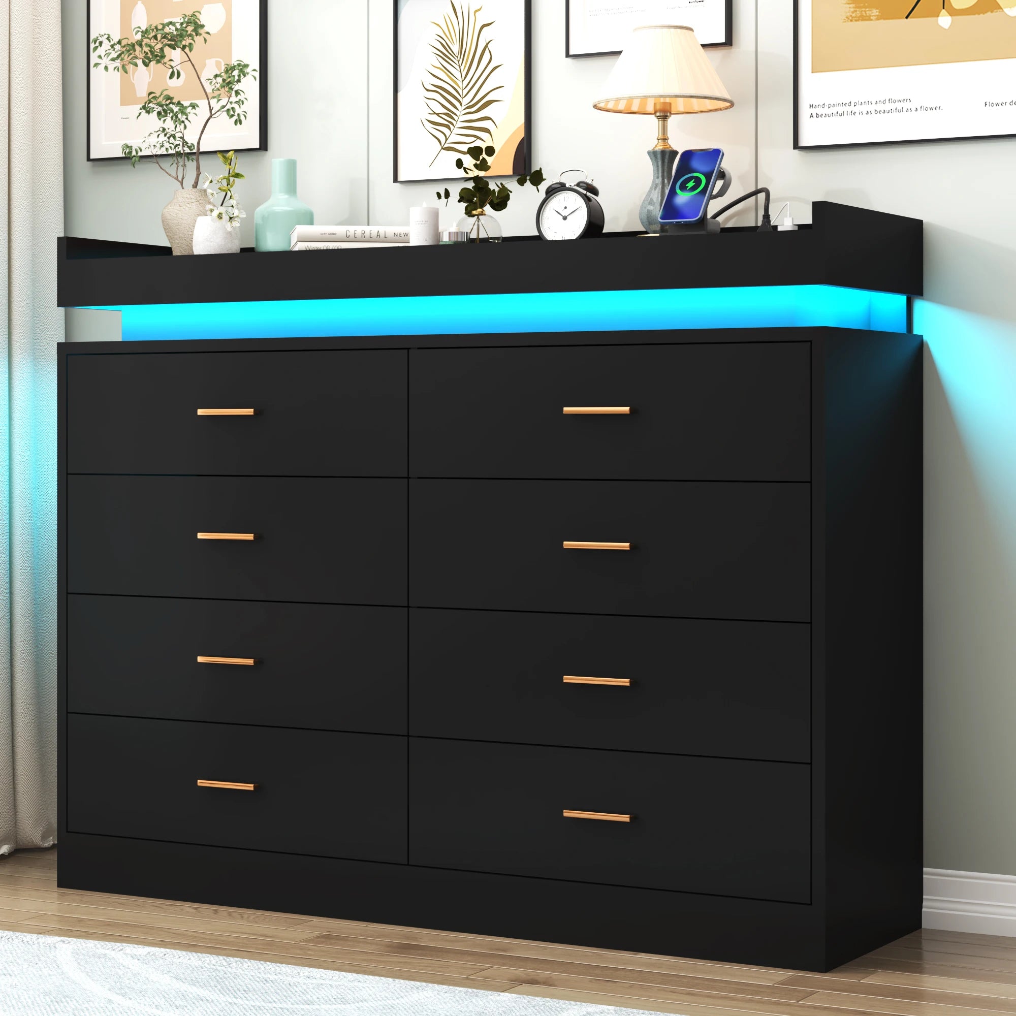 8-Drawer Modern Dresser with LED Light