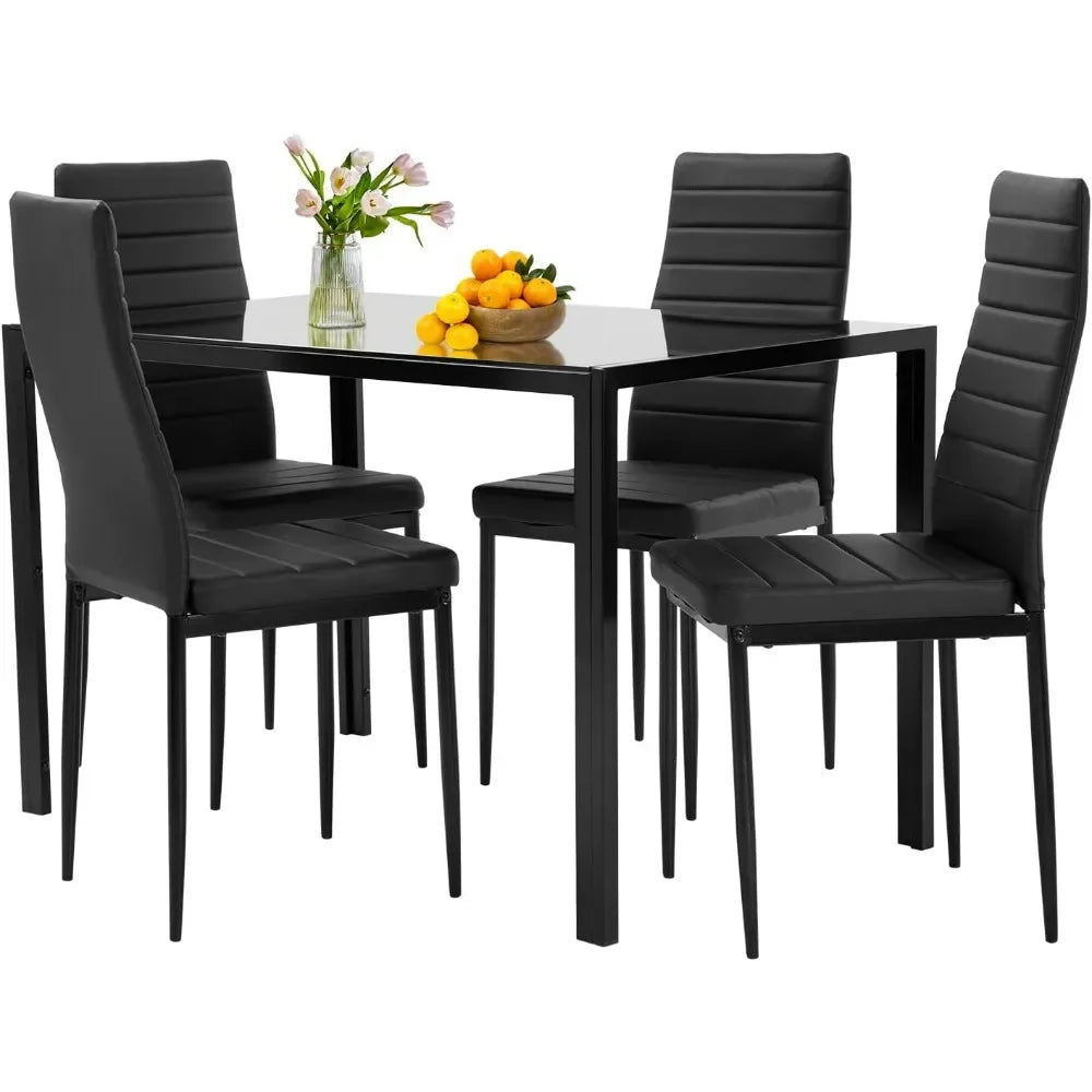 Glass Dining Room Table Set for Small Spaces with 4 Chairs