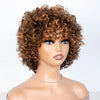 Short Pixie Bob Cut Human Hair Wigs with Bangs Jerry Curly Machine Made Wig Highlight 4/30 Water Wave Wigs For Women