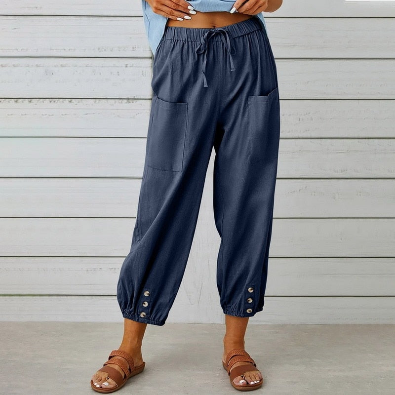 High Waist Linen Harem Pants