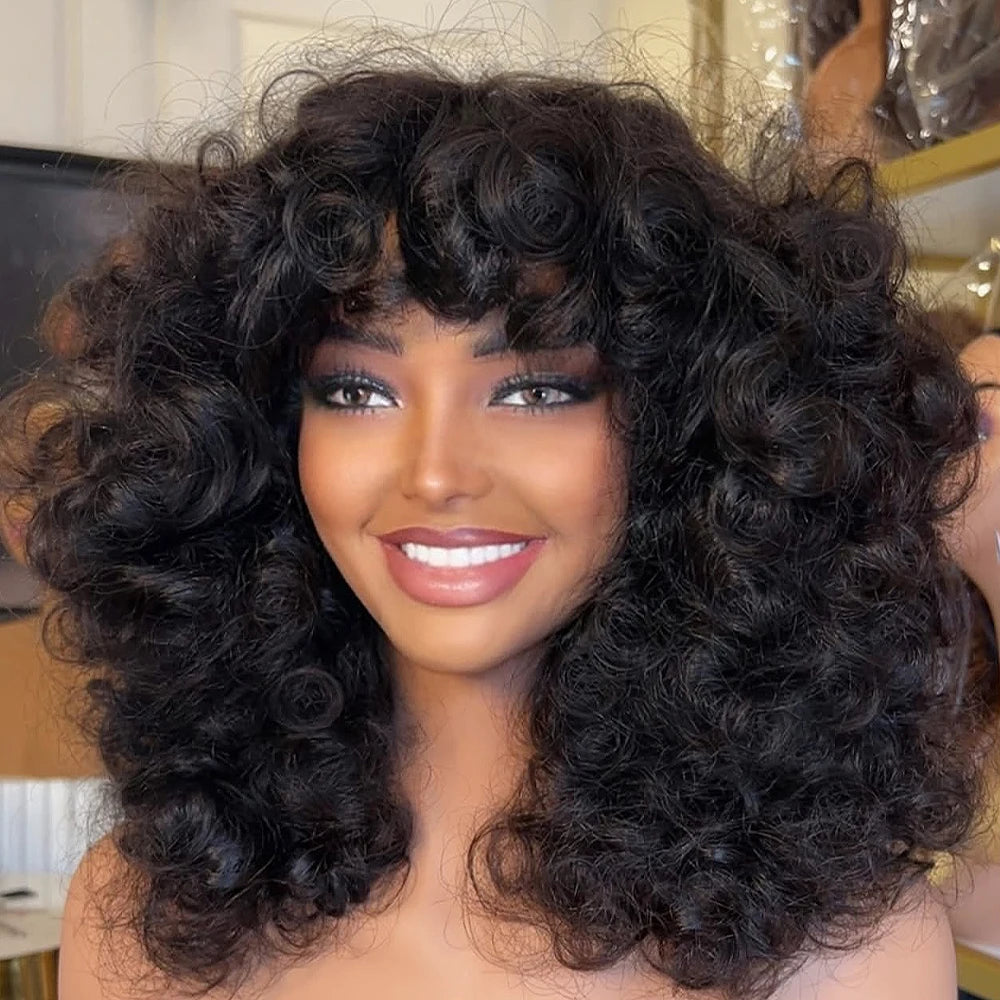 13×6 HD Lace Frontal Wig Afro Bouncy Curly 450 Density Glueless Wig Human Hair 16-36 Inch 360 HD Transparent Lace Wig Human Hair