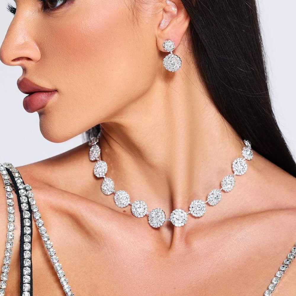 Stonefans Luxury Crystal Round Jewelry Set Queen Show Accessories Fashion Lady Wedding Necklace Earrings Set for Women Wholesale