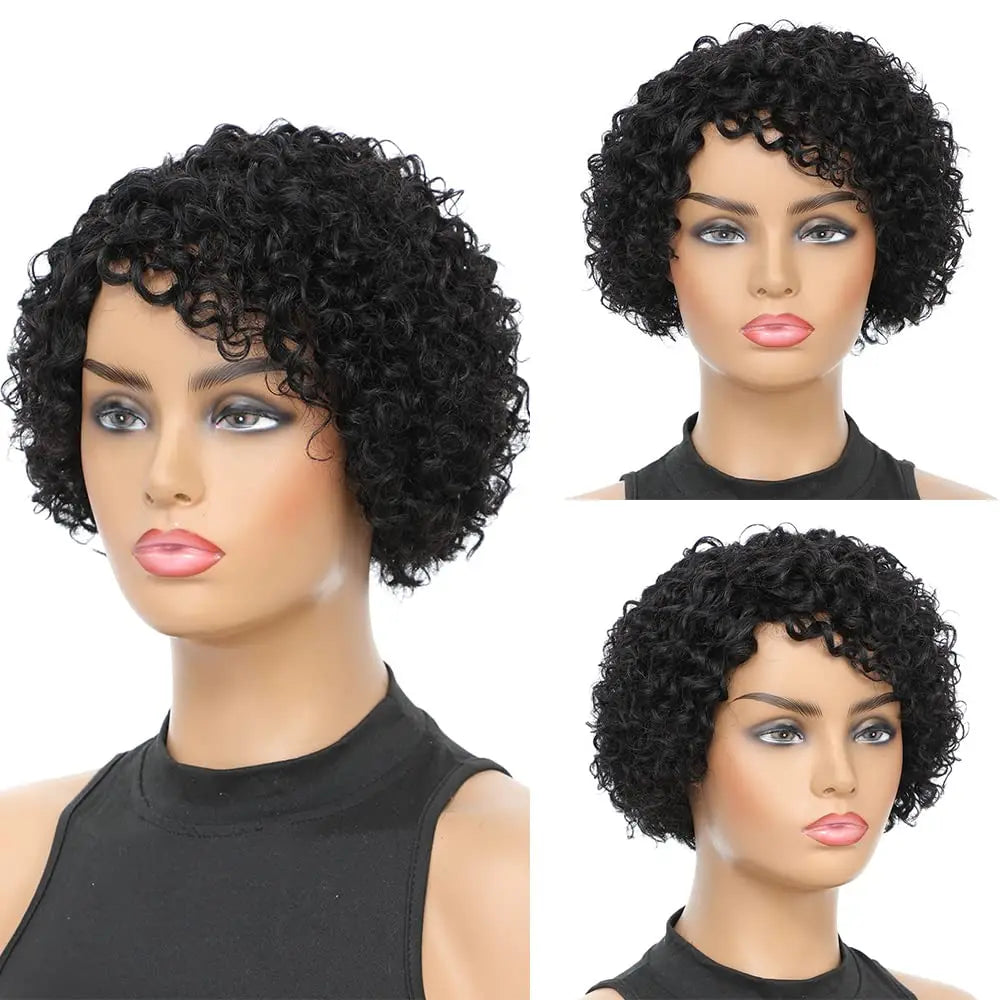 Short Kinky Curly Human Hair Wig Afro Short Wigs Pixie Cut Wig Human Hair No Lace Front Natural Brazilian Hair Wigs For Women