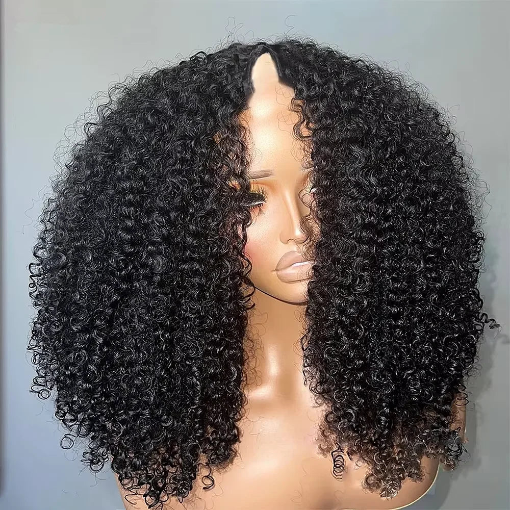 200% Drawstring V Part Wig Burmese Curly Human Hair Wigs No Leave Out Thin Part Beginner Friendly Glueless Wear Go Wig For Women