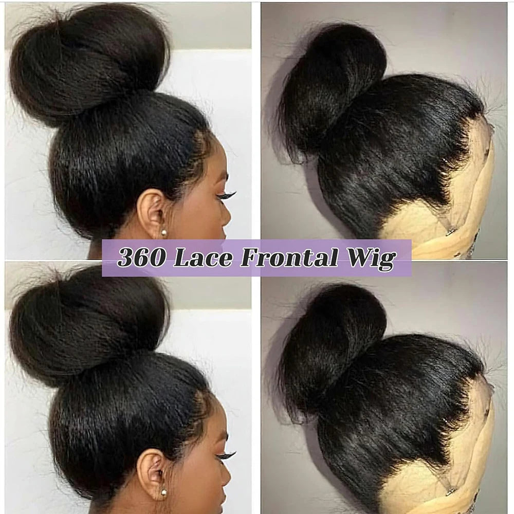 Invisible Strap HD 360 Lace Front Wigs Human Hair Kinky Straight 250 Density Precut 360 Full Lace Wig Drawstring Glueless Wig