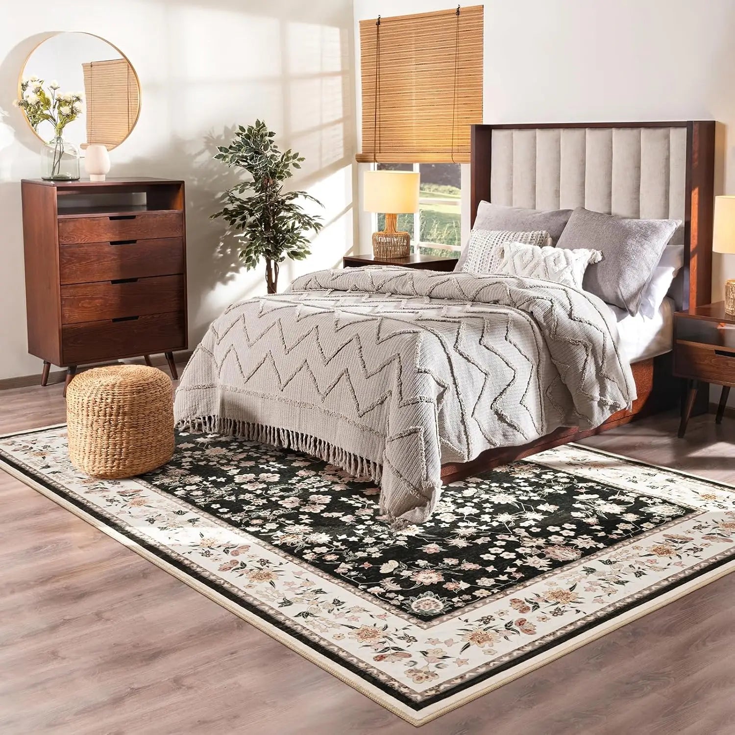 Modern Vintage Floral Print Soft Non-slip Area Rug, Washable