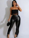 Sexy Metallic Tassels Pants Set Women 2 Piece Birthday Outfits Clubwear Strapless Crop Top and Pants Matching Sets