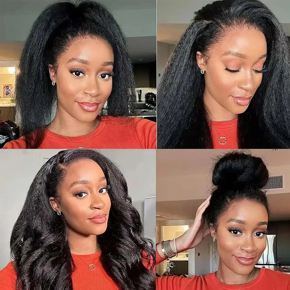 3 In 1 Half Wig Human Hair With Drawstring Kinky Straight Half Wig Ready To Go Comfortable Fit No Glue Needed Natural Hairline