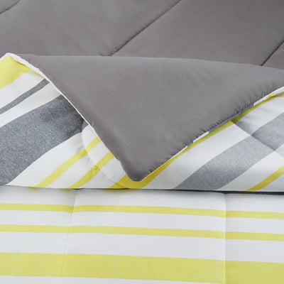 8-Piece Bed in a Bag Comforter Set, Grey and Yellow Stripe