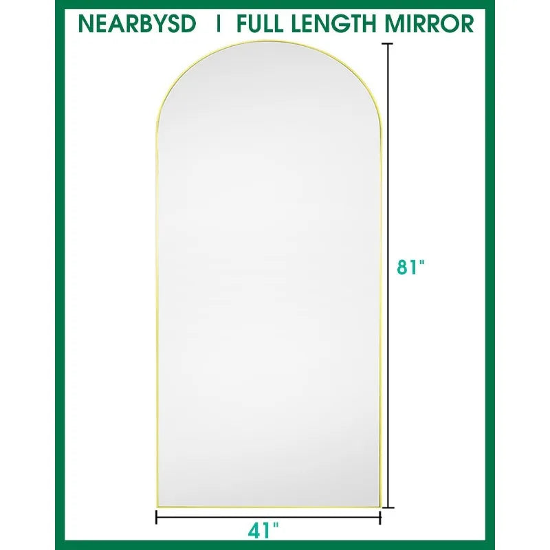Arched Full Length Mirror81 x41 Full Body Floor Mirror Standing Hanging or Leaning Wall, Arch Wall Mirror with Stand Aluminum Al