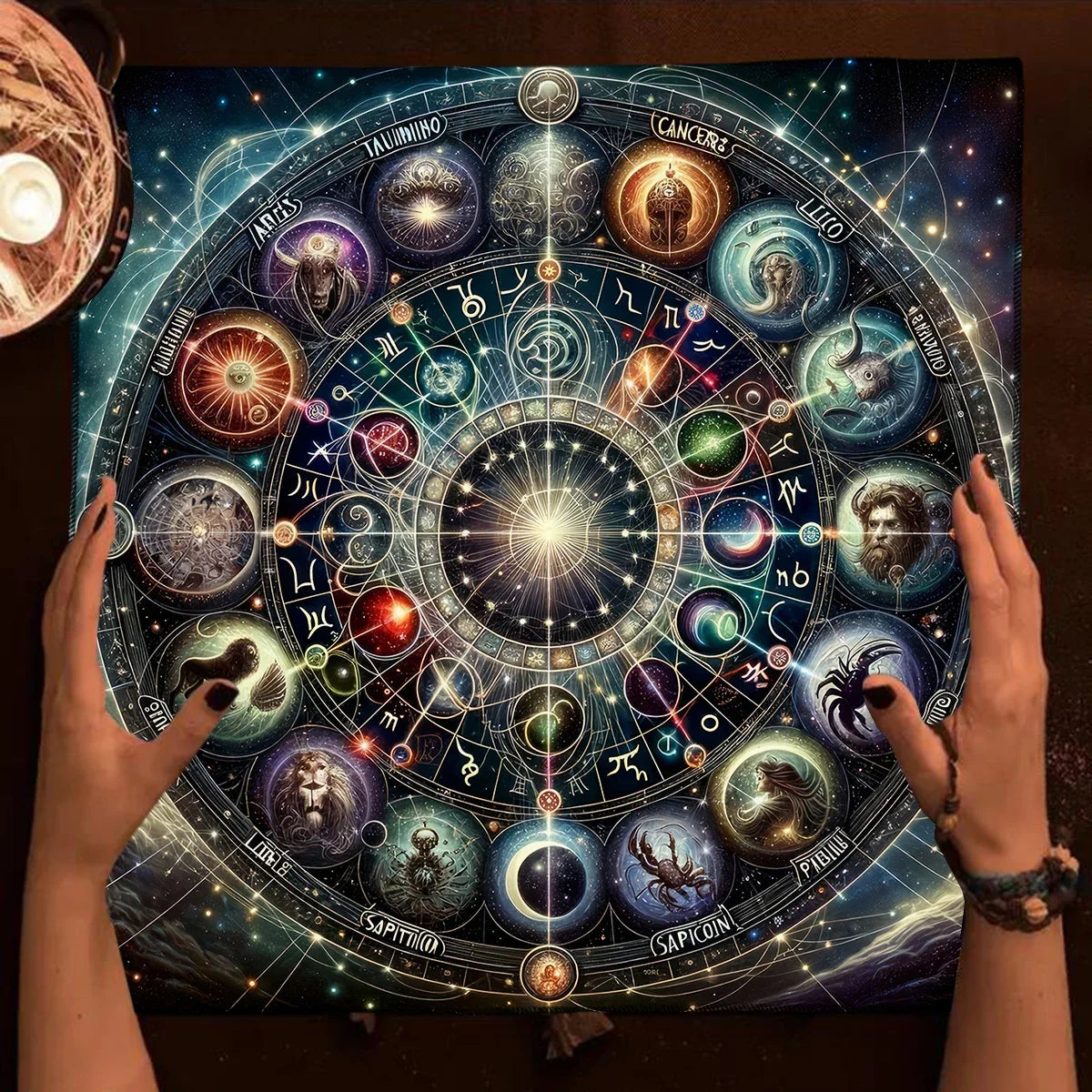 Mystical 12 Constellation Tarot Mat Witch Altar Cloth Celestial Galaxy Tarot Tablecloth Witchcraft Divination Cloth Oracle Pads