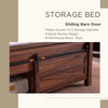King Size, Solid Wood Bed frame with Sliding Barn Door Storage Cabinets