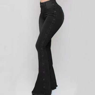Mid Waisted Stretch Flare Jeans (Wide Leg Butt-lifted)