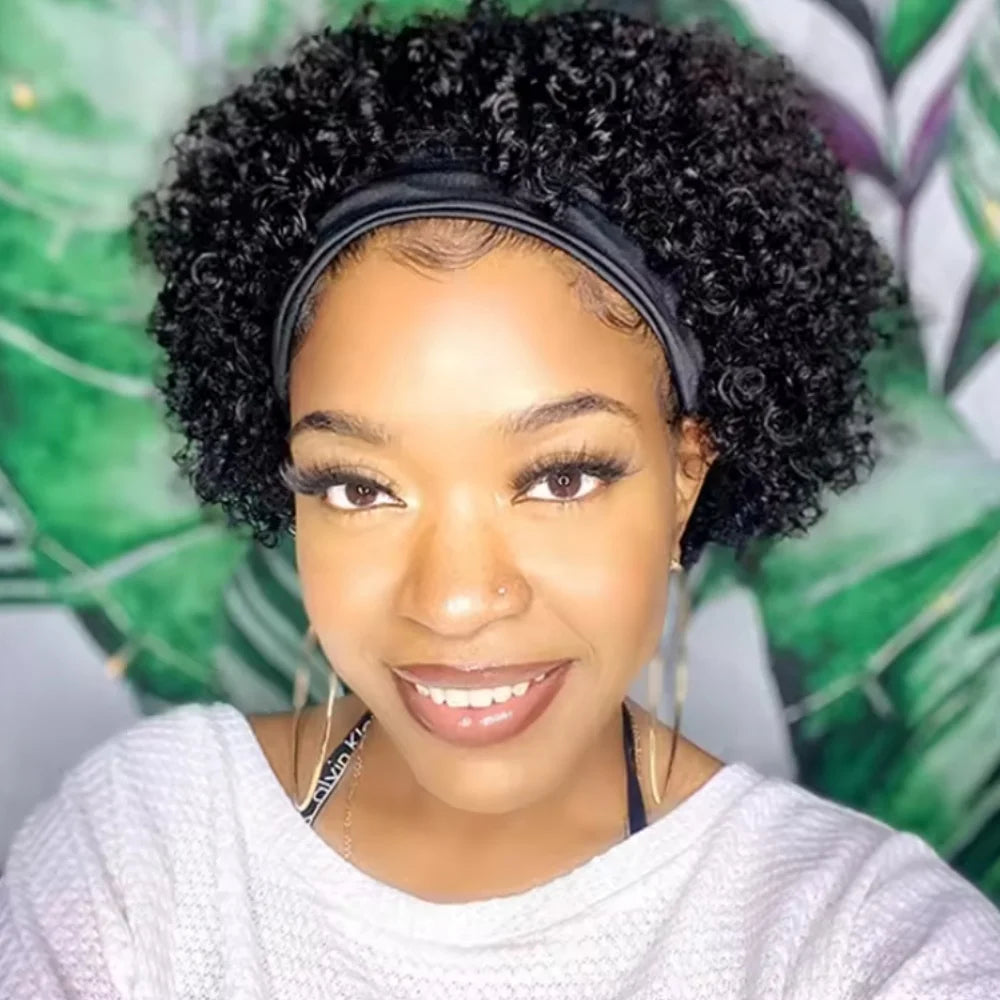 Short Curly Pixie Cut Headband Wig Remy Brazilian Human Hair Wigs For Black Women Machine Made Wig