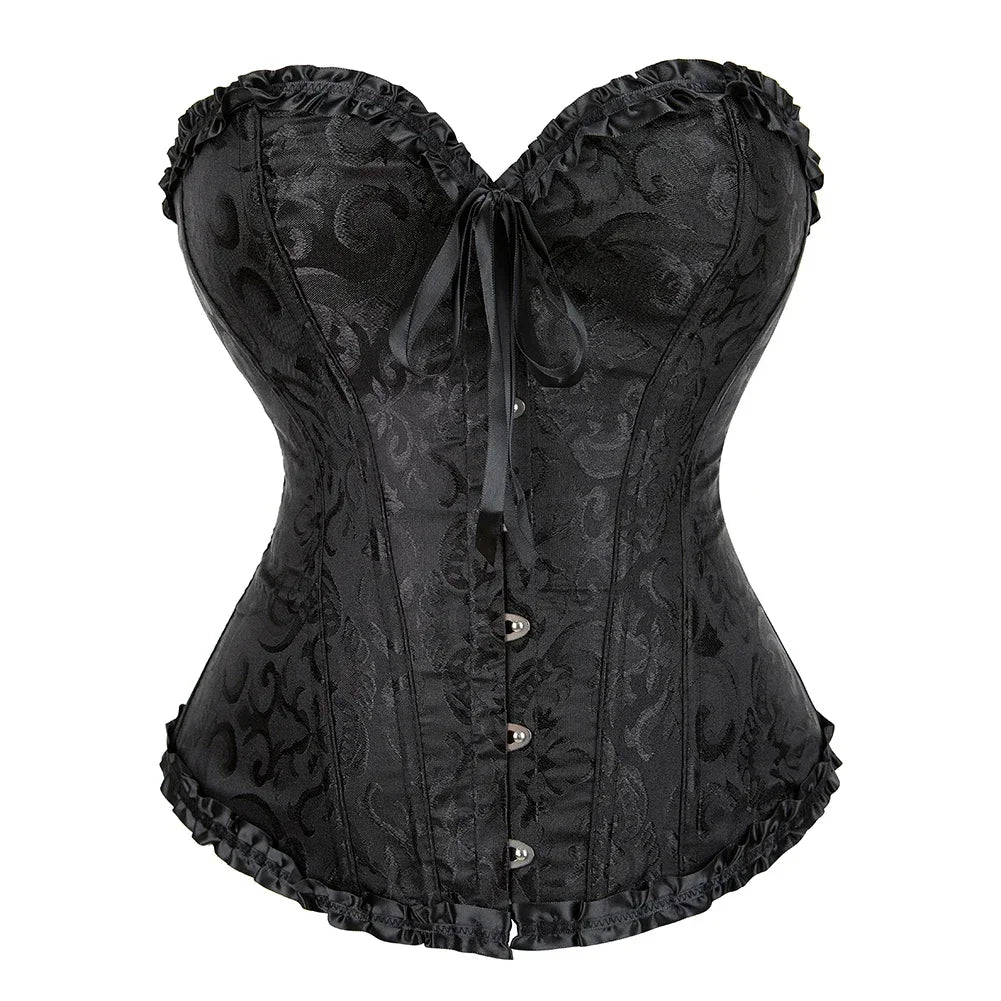 Victorian Corset Plus Size Women Sexy Overbust Bustiers Top Vintage Flower Print Lingerie Corselet Lace Korsett White Black Blue