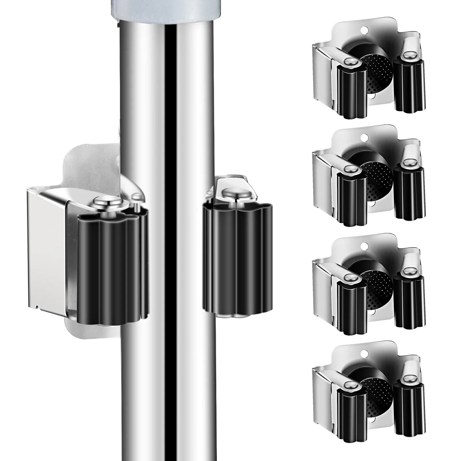 Stainless Steel Mop Clip Holder Wall Mounted Mop Brush Broom Hanger Fixed Rack Kitchen Bathroom Organizer Shelf Hook Accessories