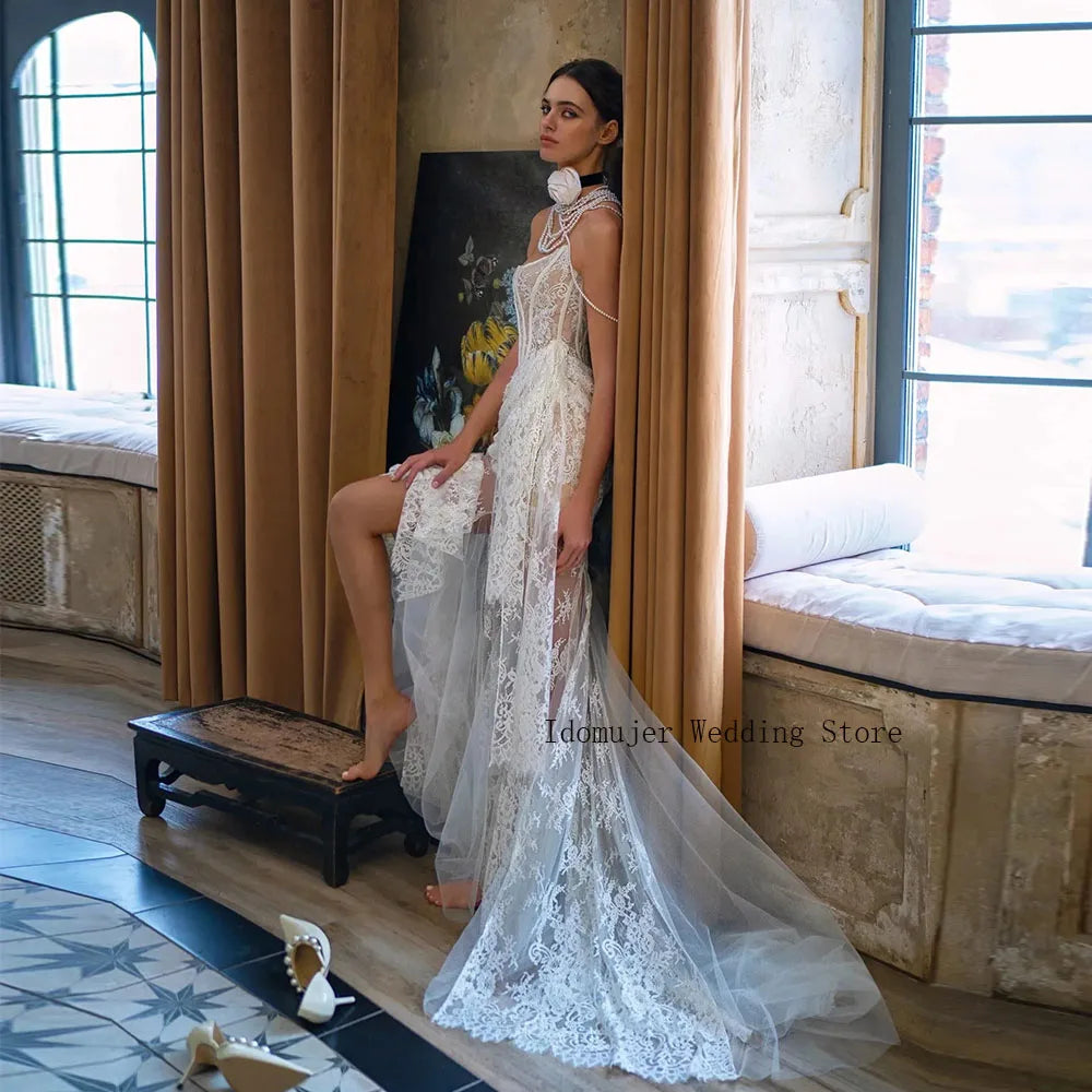 Luxury Strapless Corset Sheer Lace Wedding Dress Mermaid Bridal Gown Vintage Loft Ceremony Custom Wedding Dresses Luxury 2025