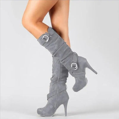 Sexy Knee High Women Boots Thin High Heel Round Toe Platform Fashion Ladies Pu Leather Boots