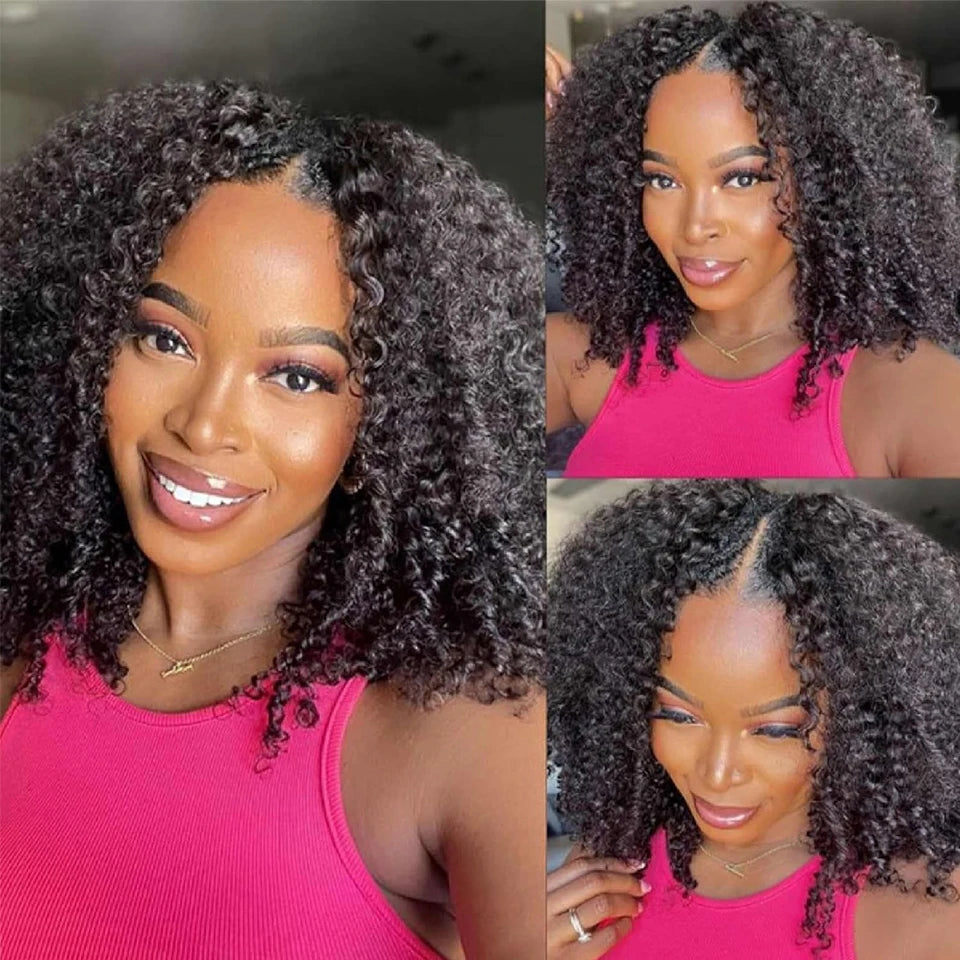 V Part Wig Human Hair Knky Curly Glueless Wig No Leave Out Easy Blend Clip In Half Deep Wave U Part Wig For Black Women 250%